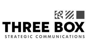 Logo Three Box Strategic Communications, black & white